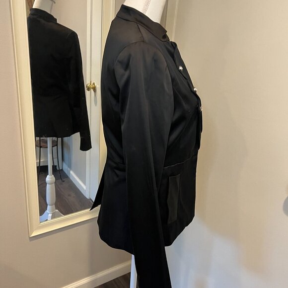 CC Couture Black Satin look Evening Jacket with Rhinestone buttons, Size Medium - Picture 7 of 13